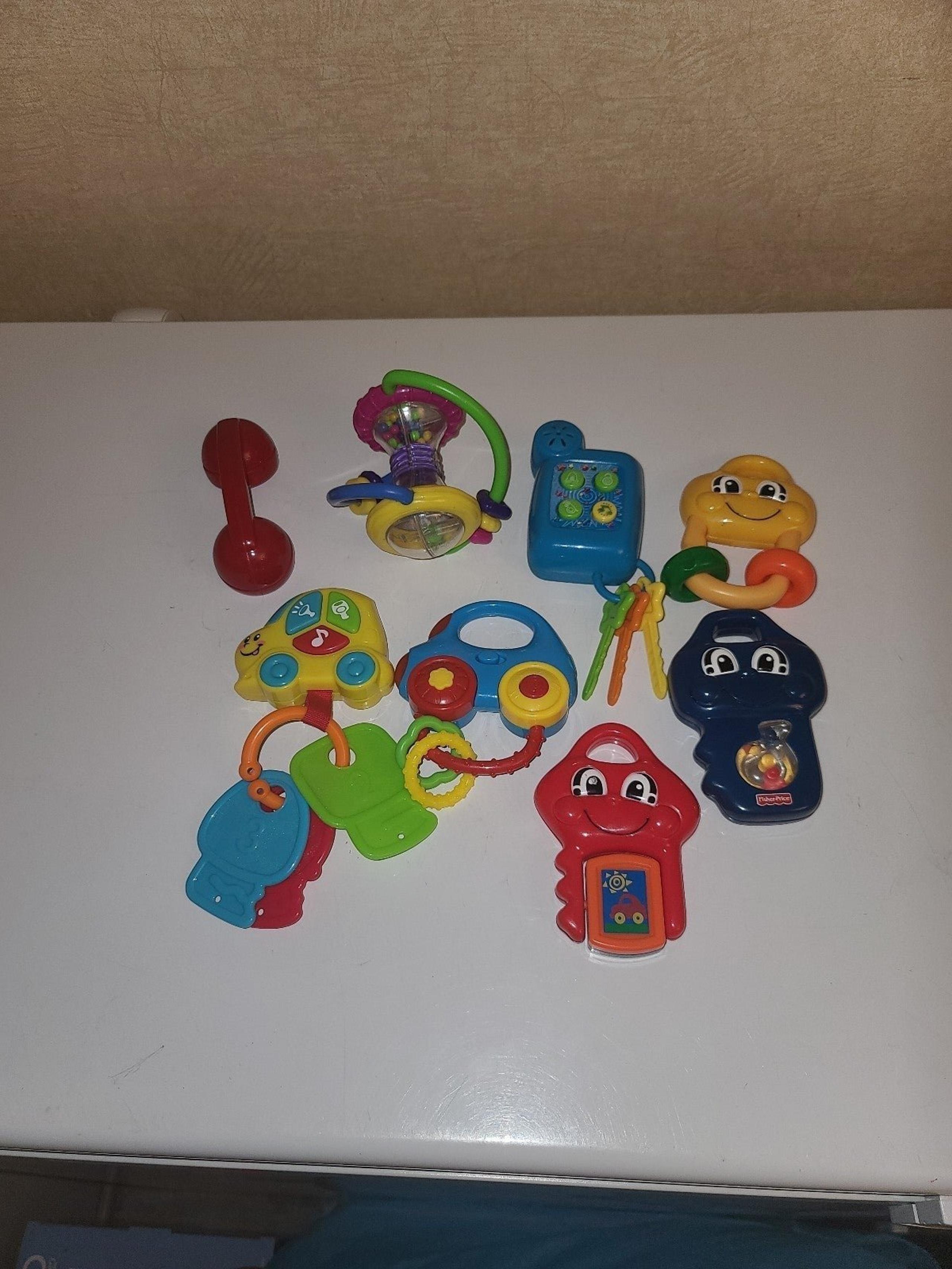 baby rattles, noise makers, teethers, and toys