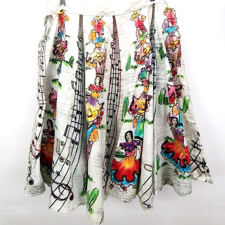 VINTAGE KENT HAND PAINTED SKIRT Mexico washable Fiesta Celebracion musical SZ M