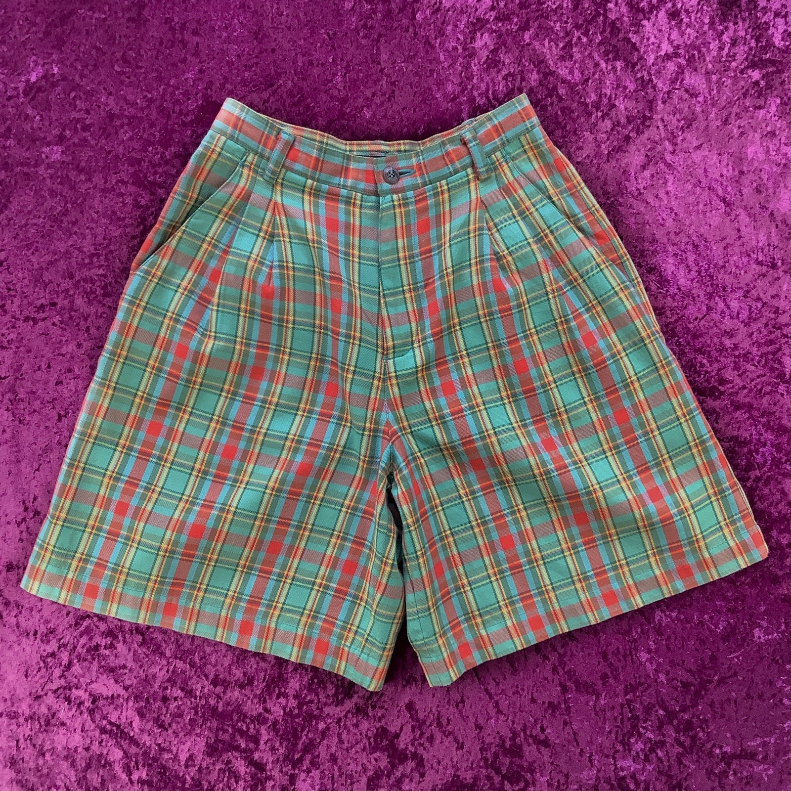 Vintage Green Plaid Shorts
