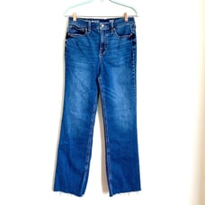 J Crew Women Slim Demi Boot Jeans Size 29T Blue Frayed Hem High Rise Stretch