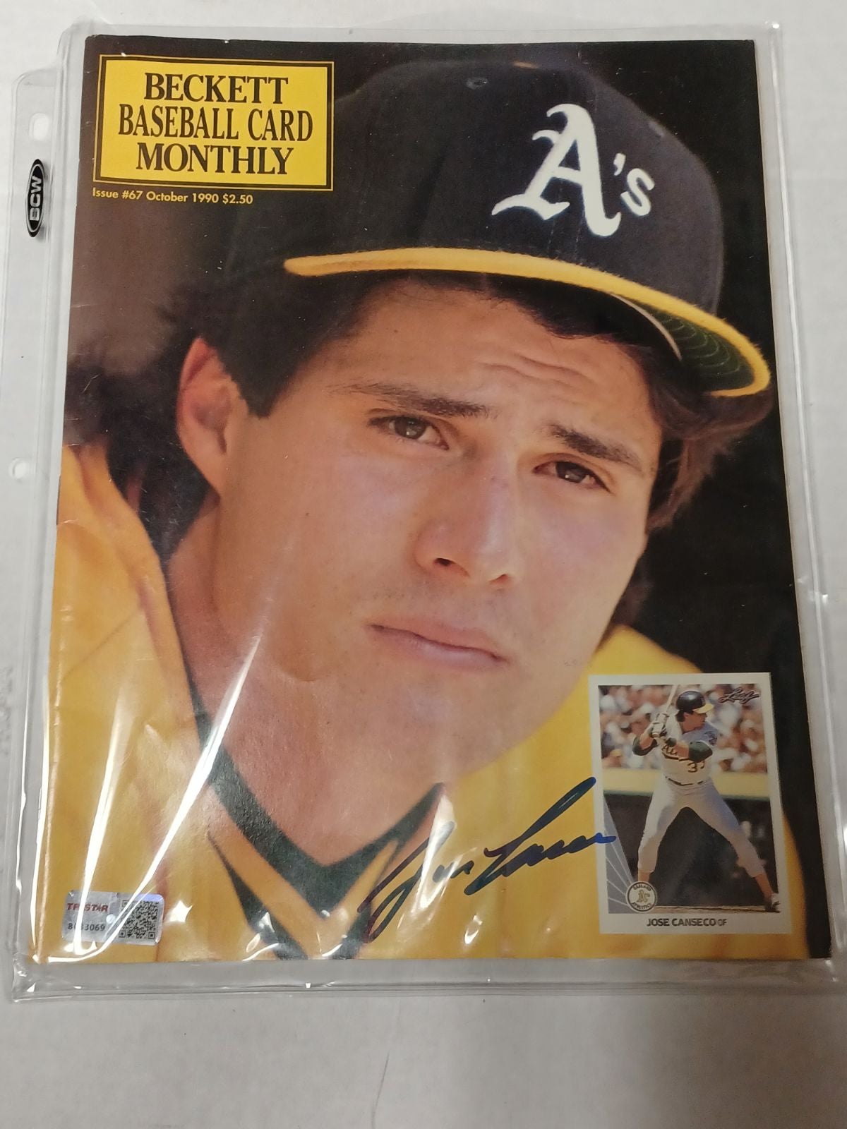 Jose Canseco signed Beckett magazine Auto autographed TriStar certificate COA