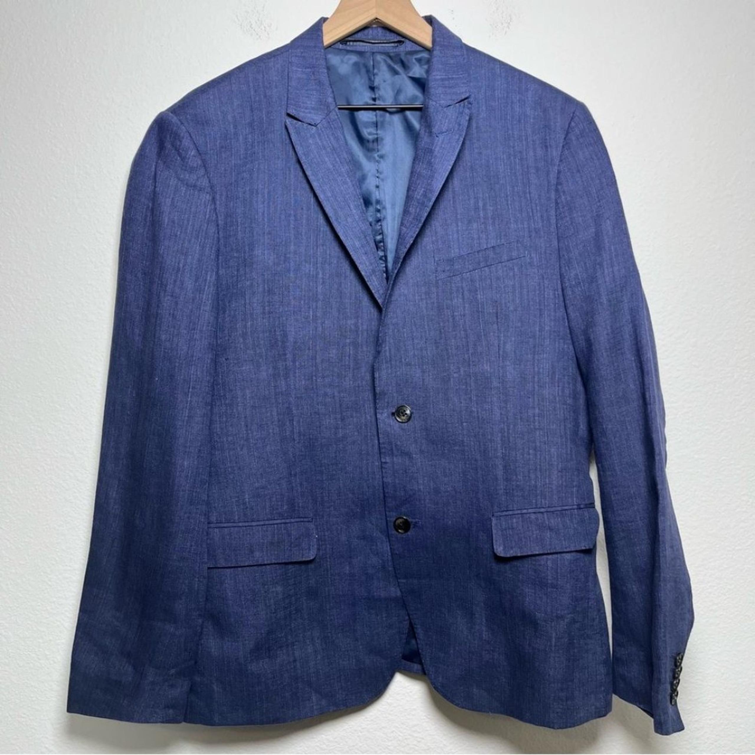 H&M Men 100% Linen Sportscoat Blazer Jacket 44R Blue Two Button Preppy Slim Fit