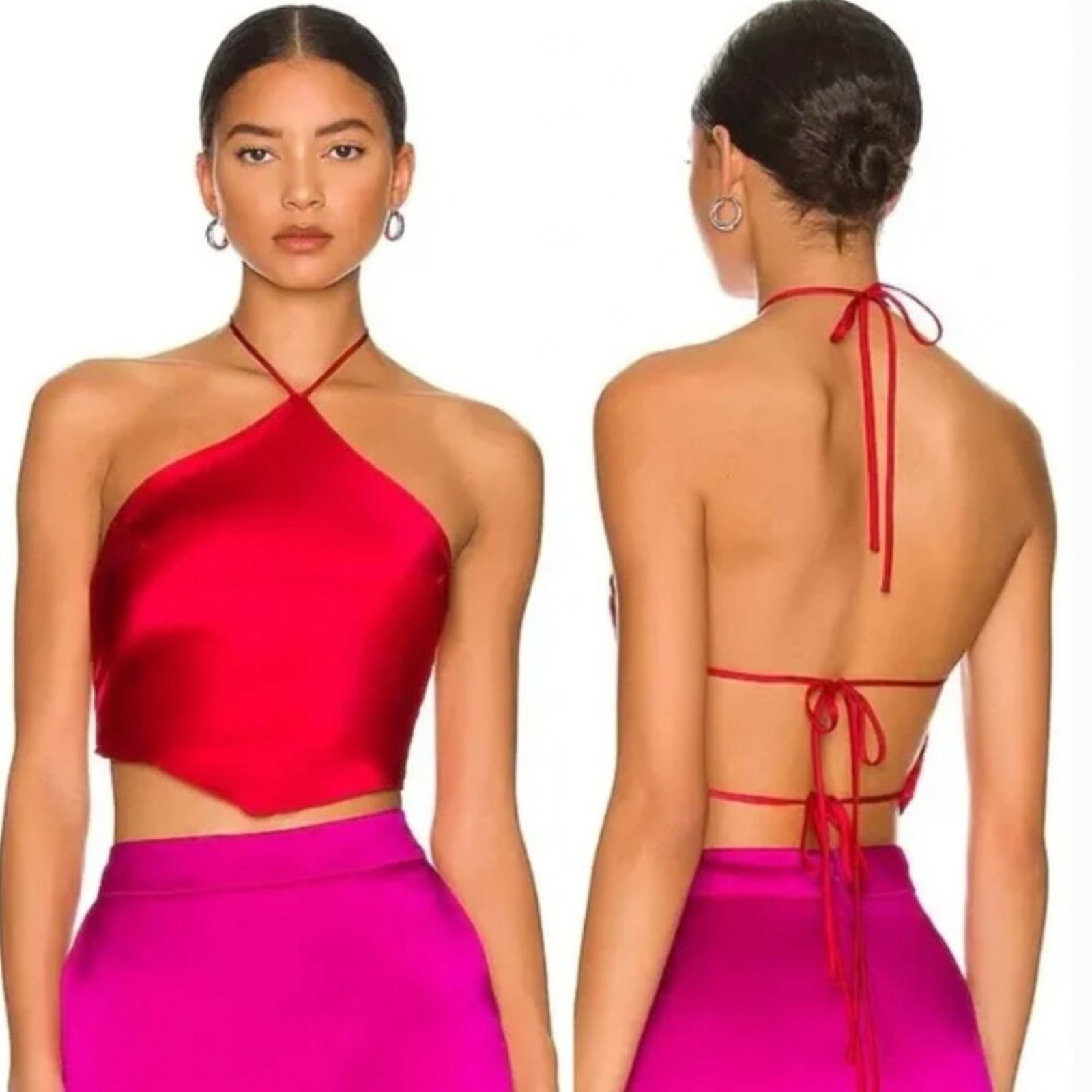 Amanda Uprichard Cruise Red Silk Halterneck Top
