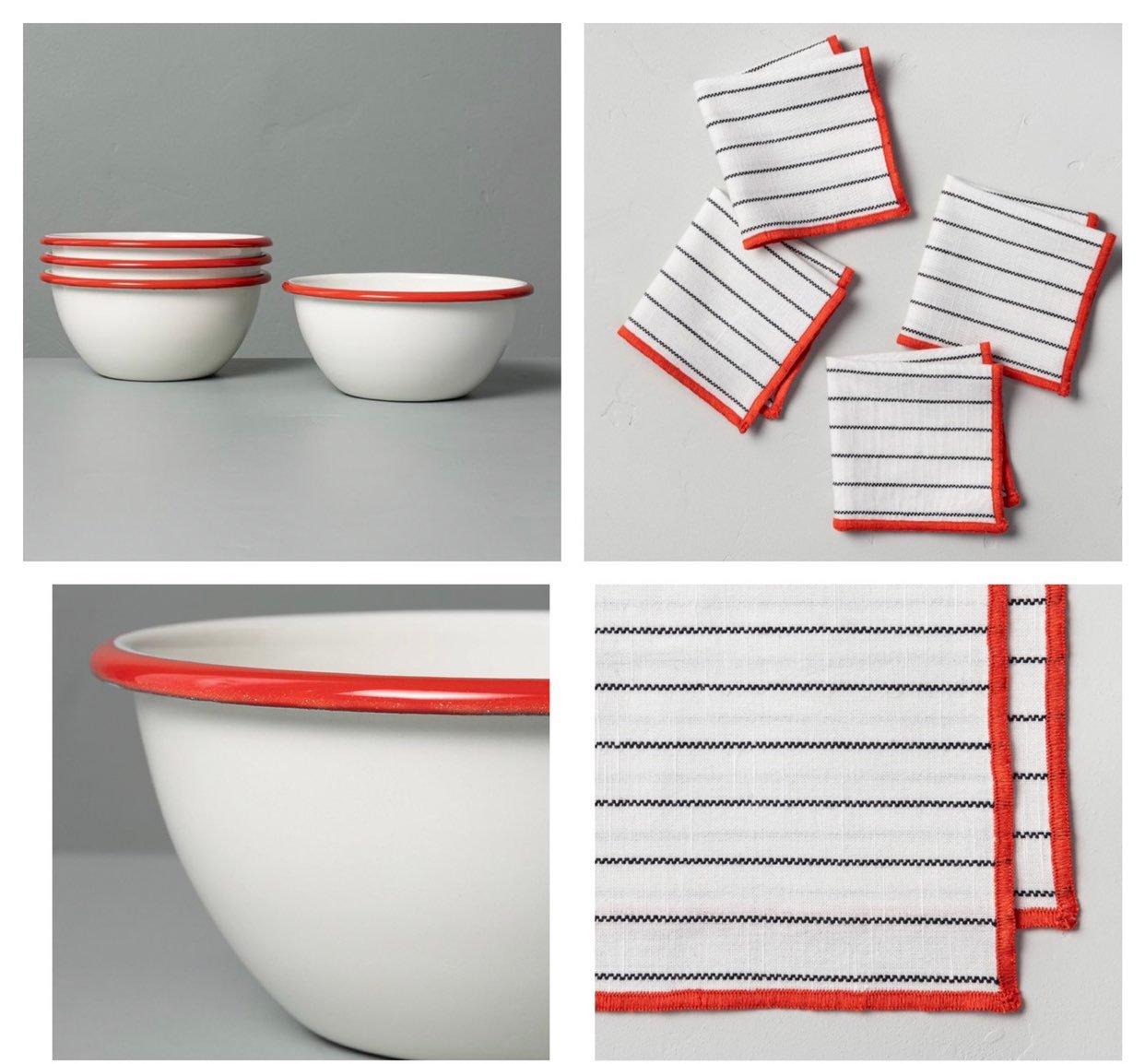 Hearth and Hand Bowl and Stripe Napkin Set