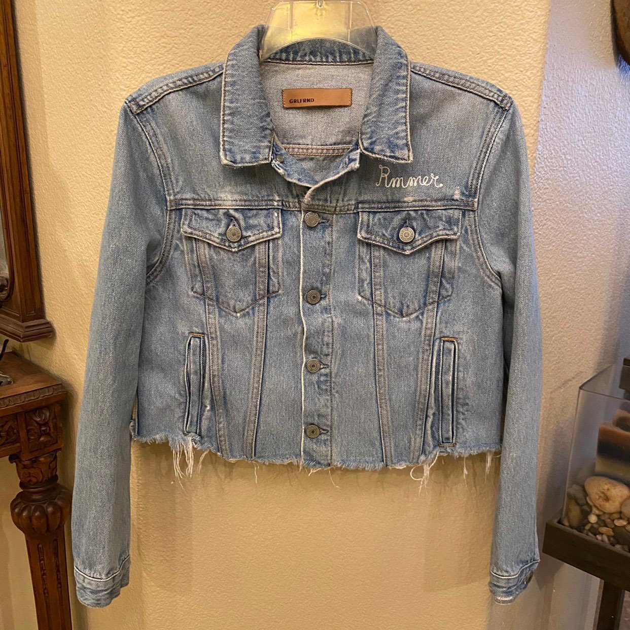 GRLFRND High-Low Embroider Jean Jacket-S