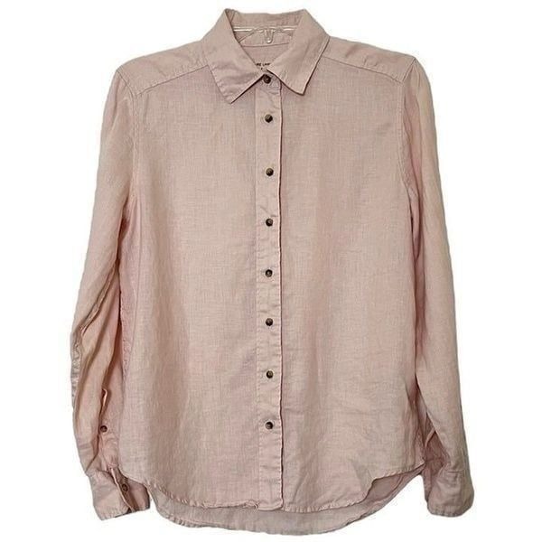 Pure Linen By Marks & Spencer Button Up Shirt Pink Shell Long Sleeves Women’s 6