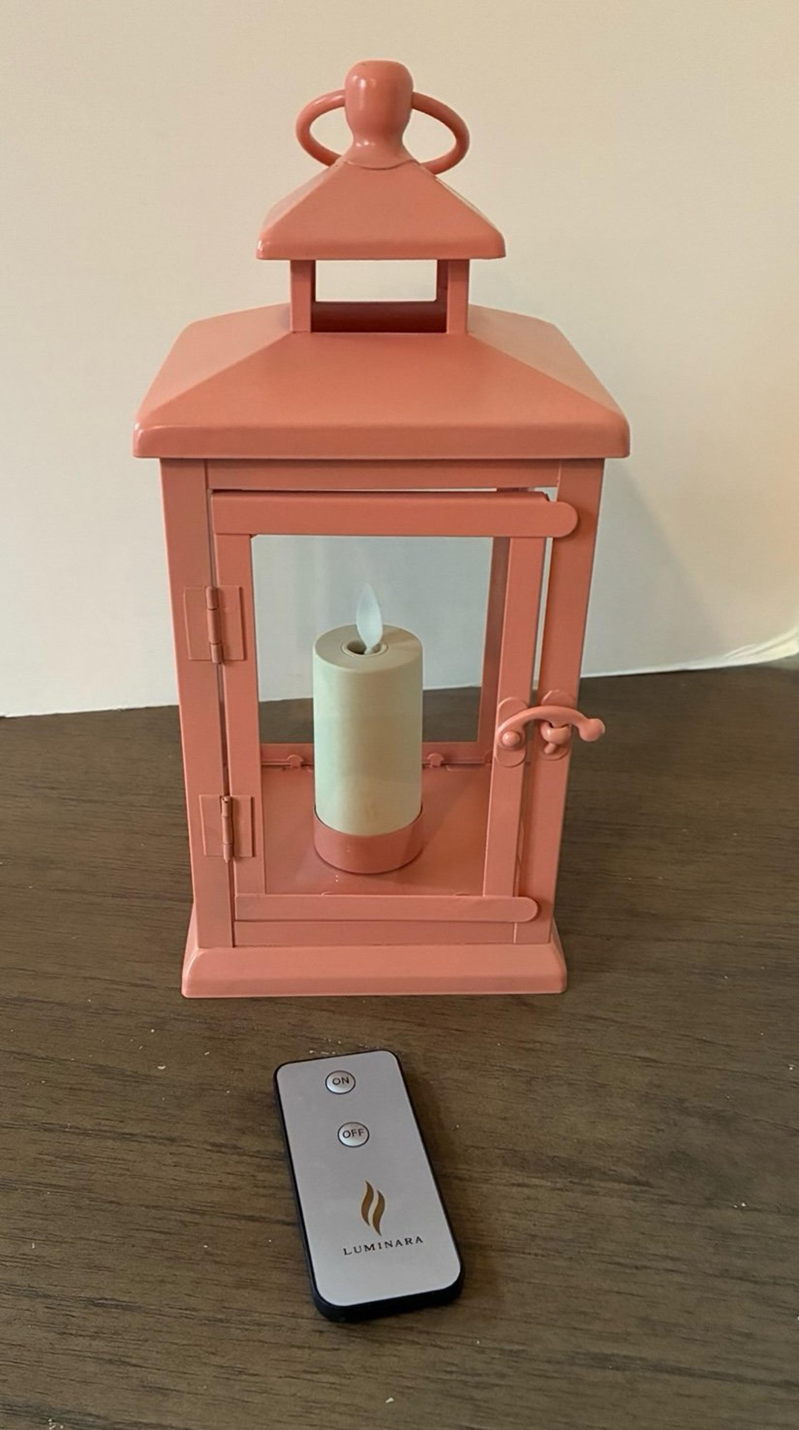 Luminary Coral Peach Hudson 11” Candle Lantern EUC