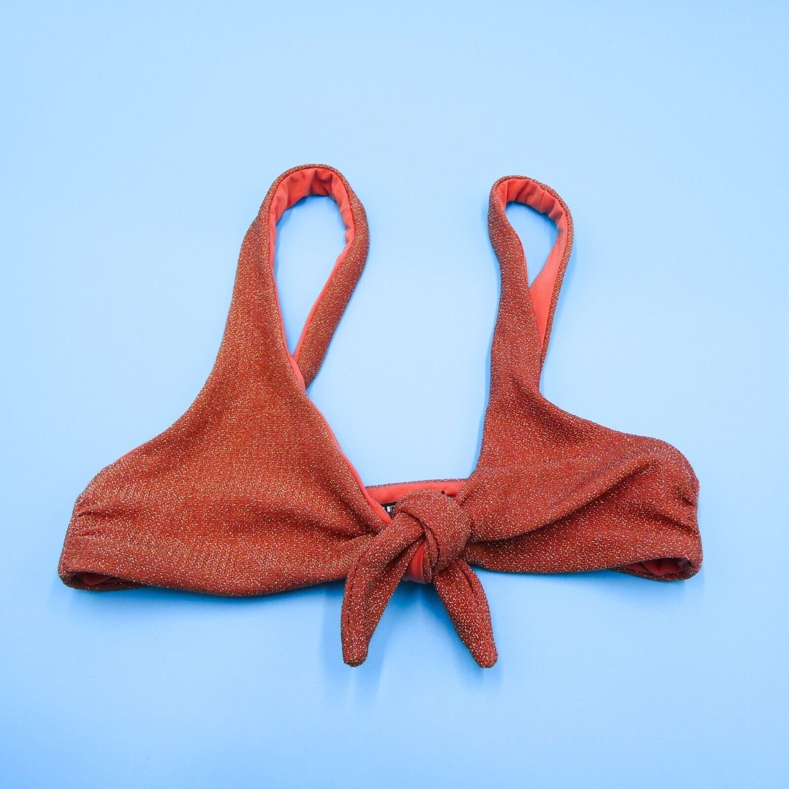 Beach Riot XS Orange Triangle Tie Knot Wide Strap Plunge Bikini Top Beach Women