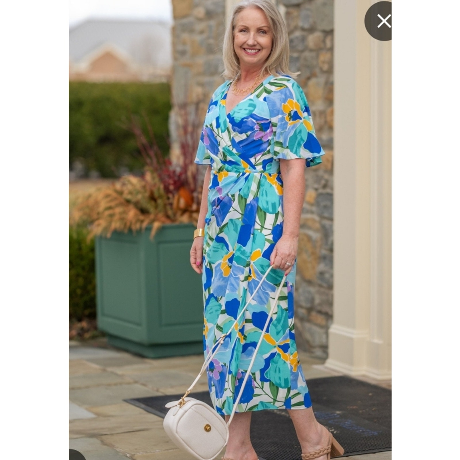 Maggy London Malina Short Flutter Sleeve Faux Wrap Midi Dress Size 16W NWT