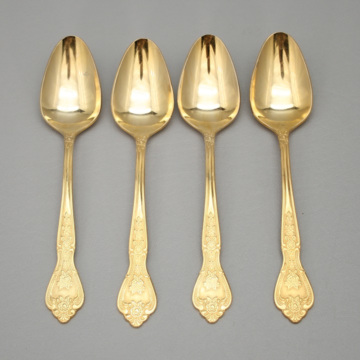 Rogers Set of 4 Table Spoons Stanley Roberts Royalty Electroplate Gold Flatware