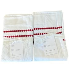 NIP Pottery Barn Organic Cotton Percale Pearl Embroidered Euro Sham Pair Ruby