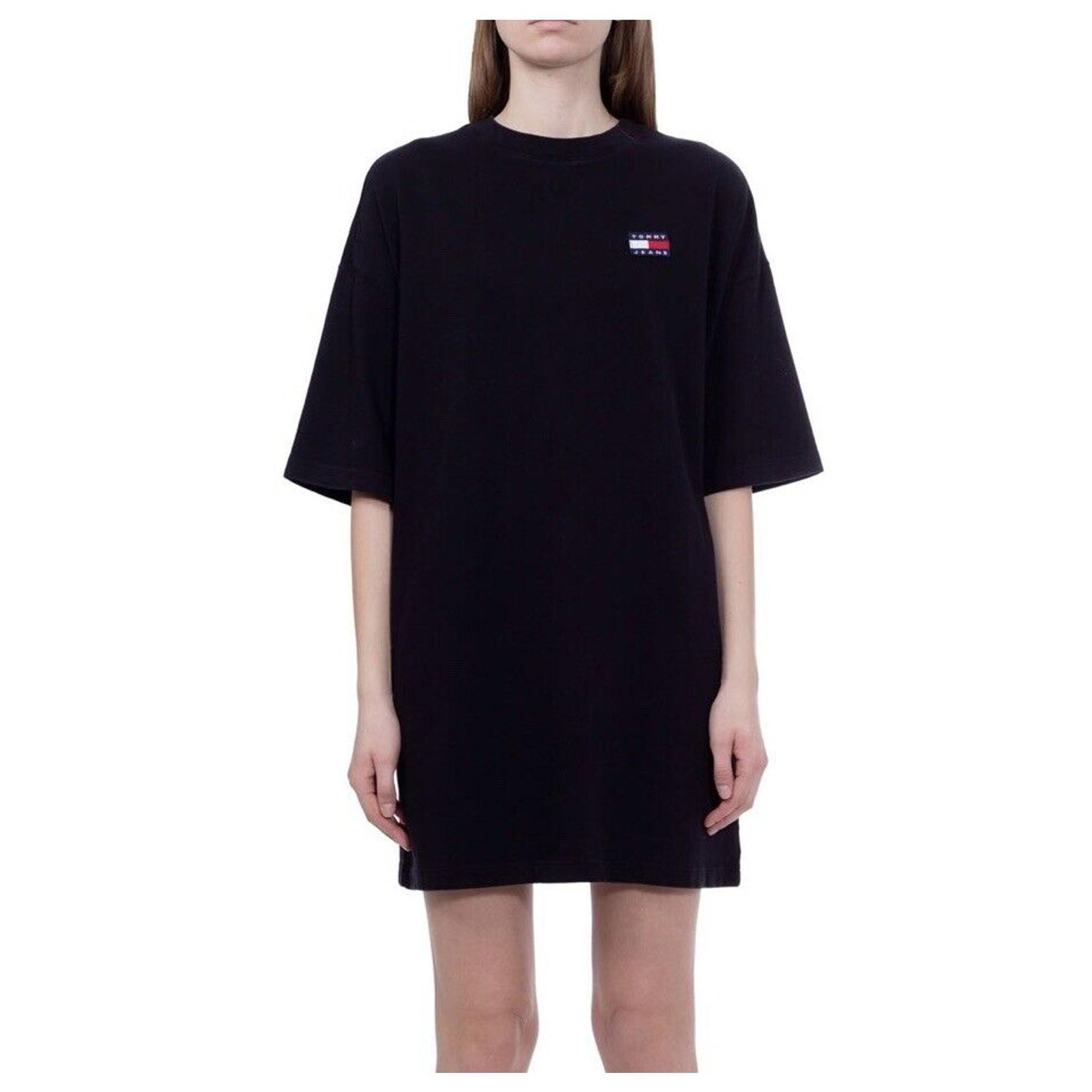 Tommy Jeans Oversized Short Sleeve Tee Shirt Dress Women Size Medium Black Badge