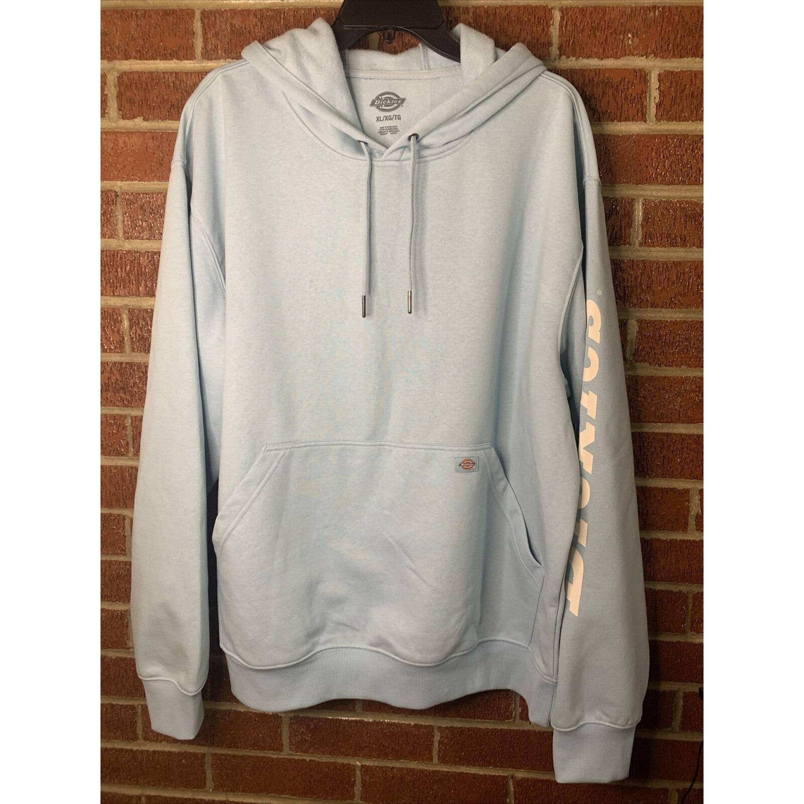 Dickies Men’s Hoodie Pullover Fleece Light Blue Logo Sleeve NEW XL
