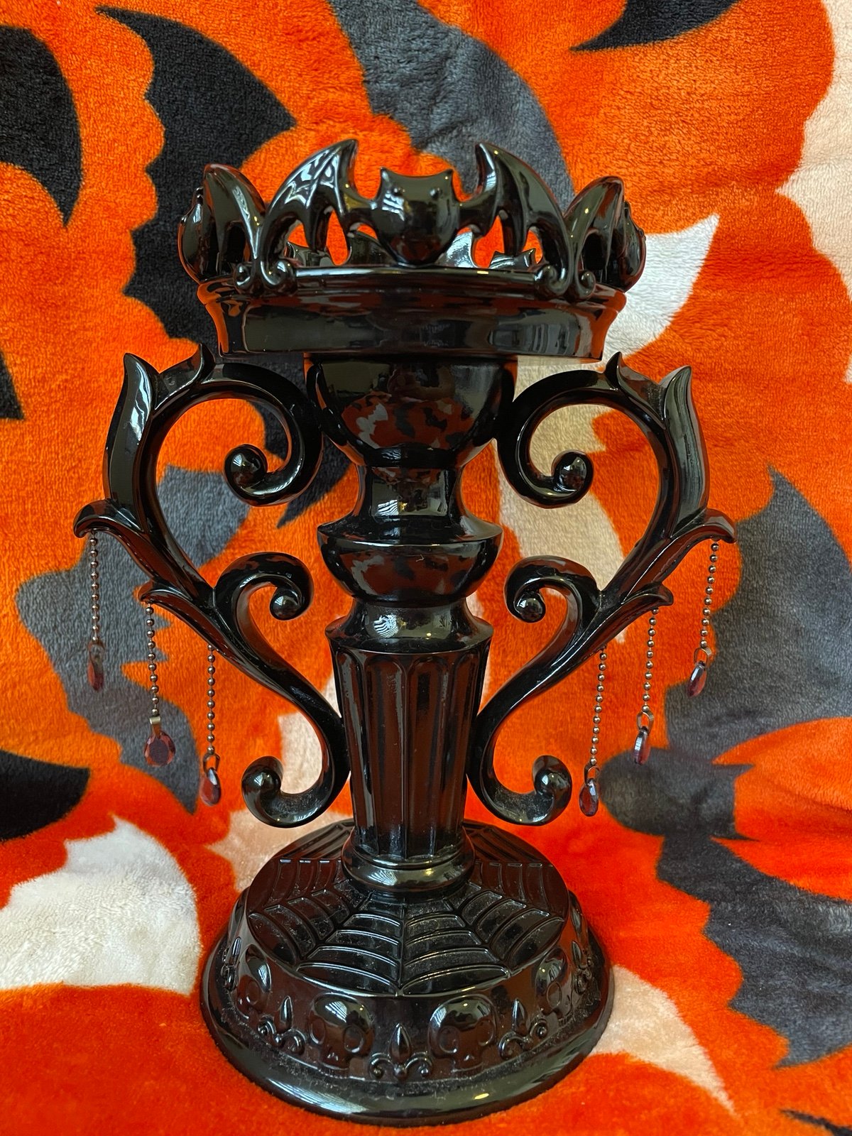 B&BW Halloween Candelabra Pedestal Candle Holder Purple Gems & Bats