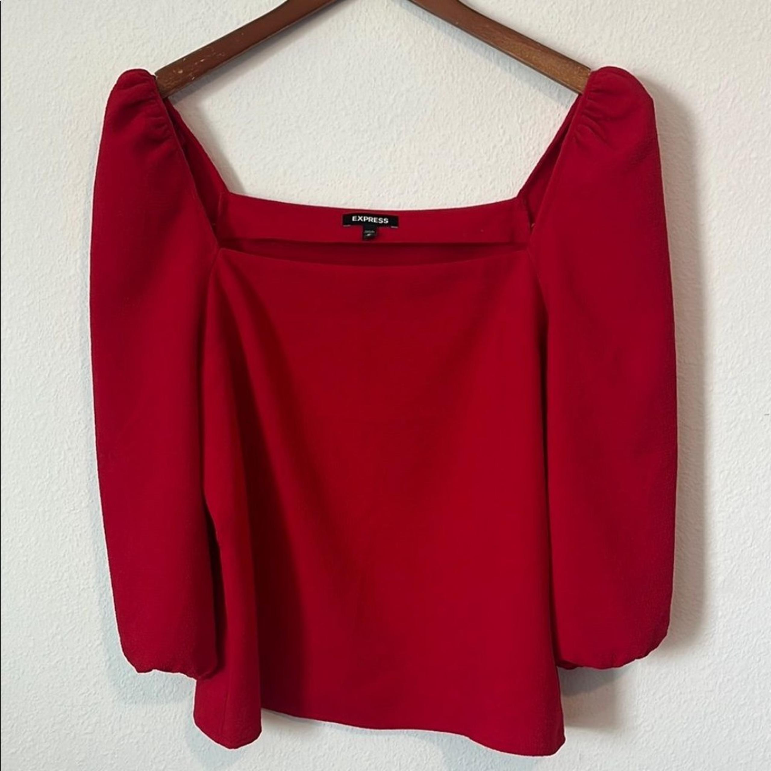 EXPRESS Red Square Neck Puff Sleeve Top