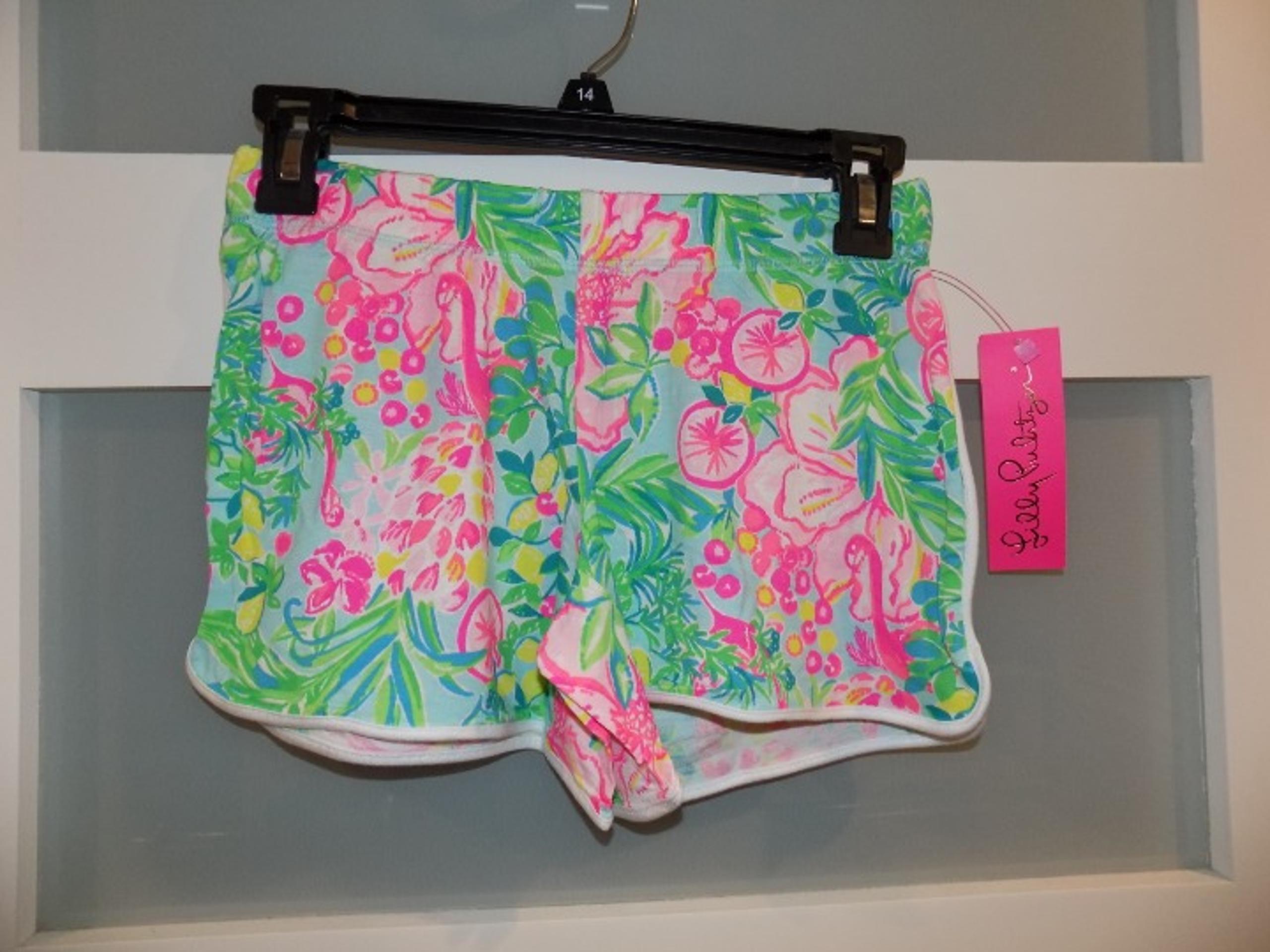 LILLY PULITZER SEASALT BLUE FRUITY FLAMINGO KNIT SHORTS SIZE XXS WOMEN'S NEW
