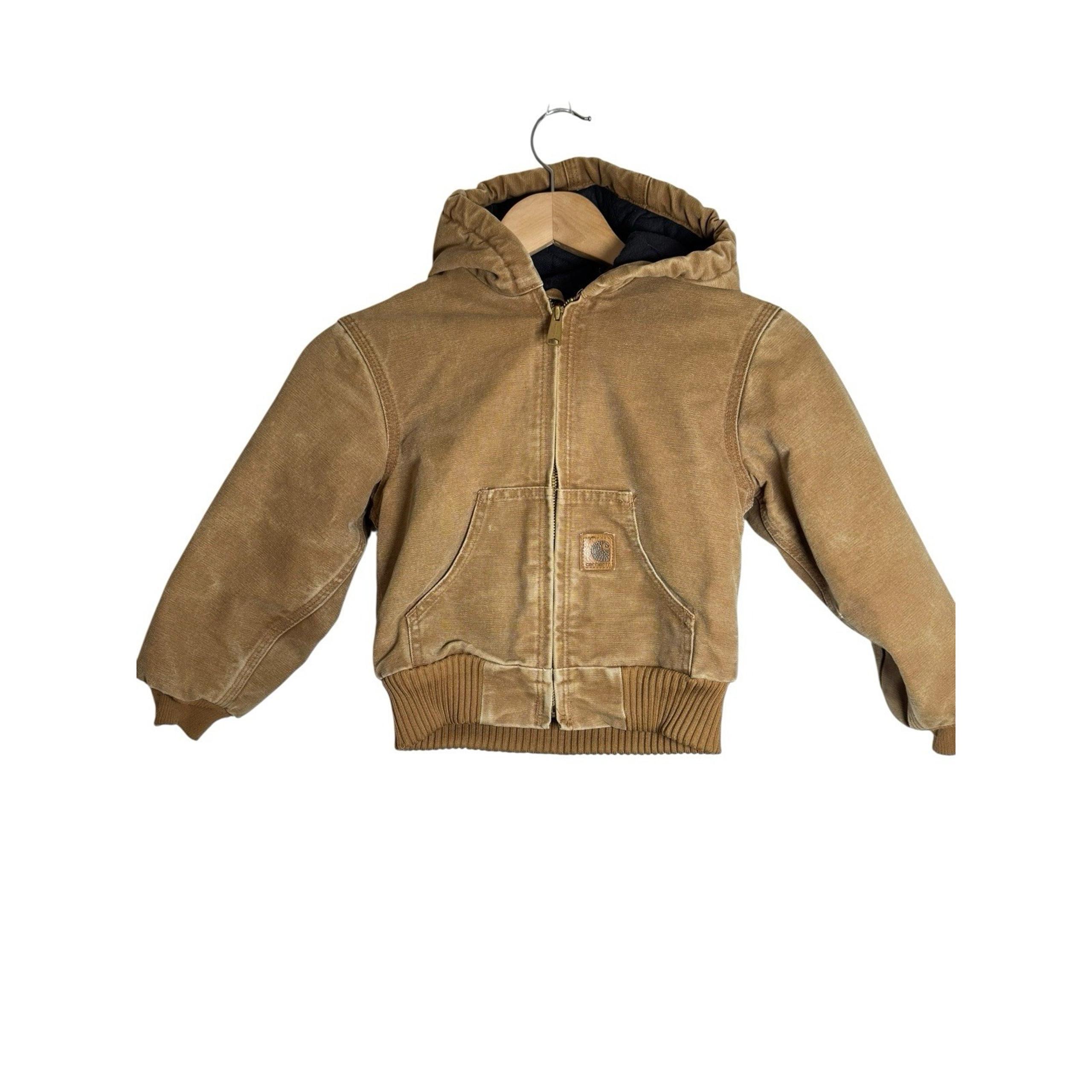 Carhartt Jacket Youth XS (6) Brown Full Zip Canvas Lined Hooded Boys