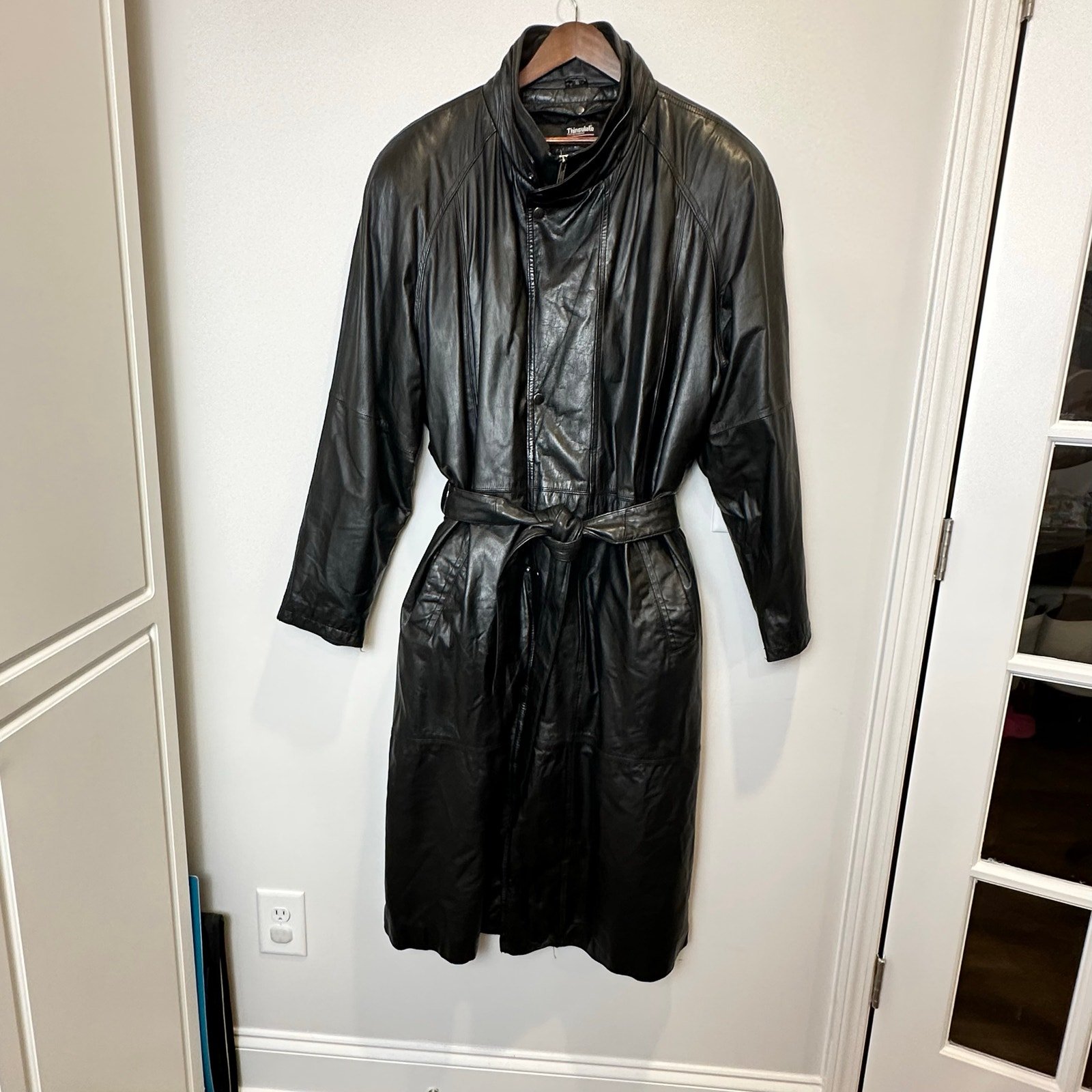 Pelle Studio VTG Long Leather Trench Coat Size XL Removeable Thinsulate Lining