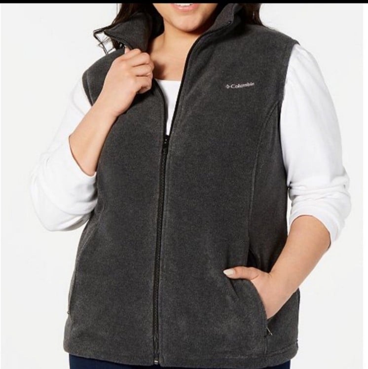 COLUMBIA Benton Springs Fleece Vest Charcoal Grey Women's 1X Collared Logo EUC