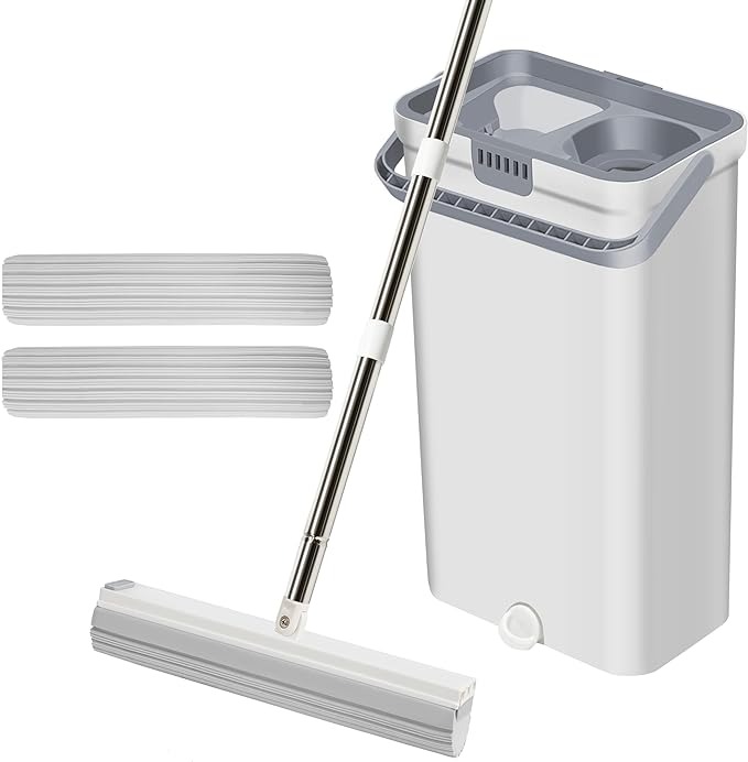 Mop and Bucket with Wringer Set for Home - Sponge Mop with Total 2 Spon