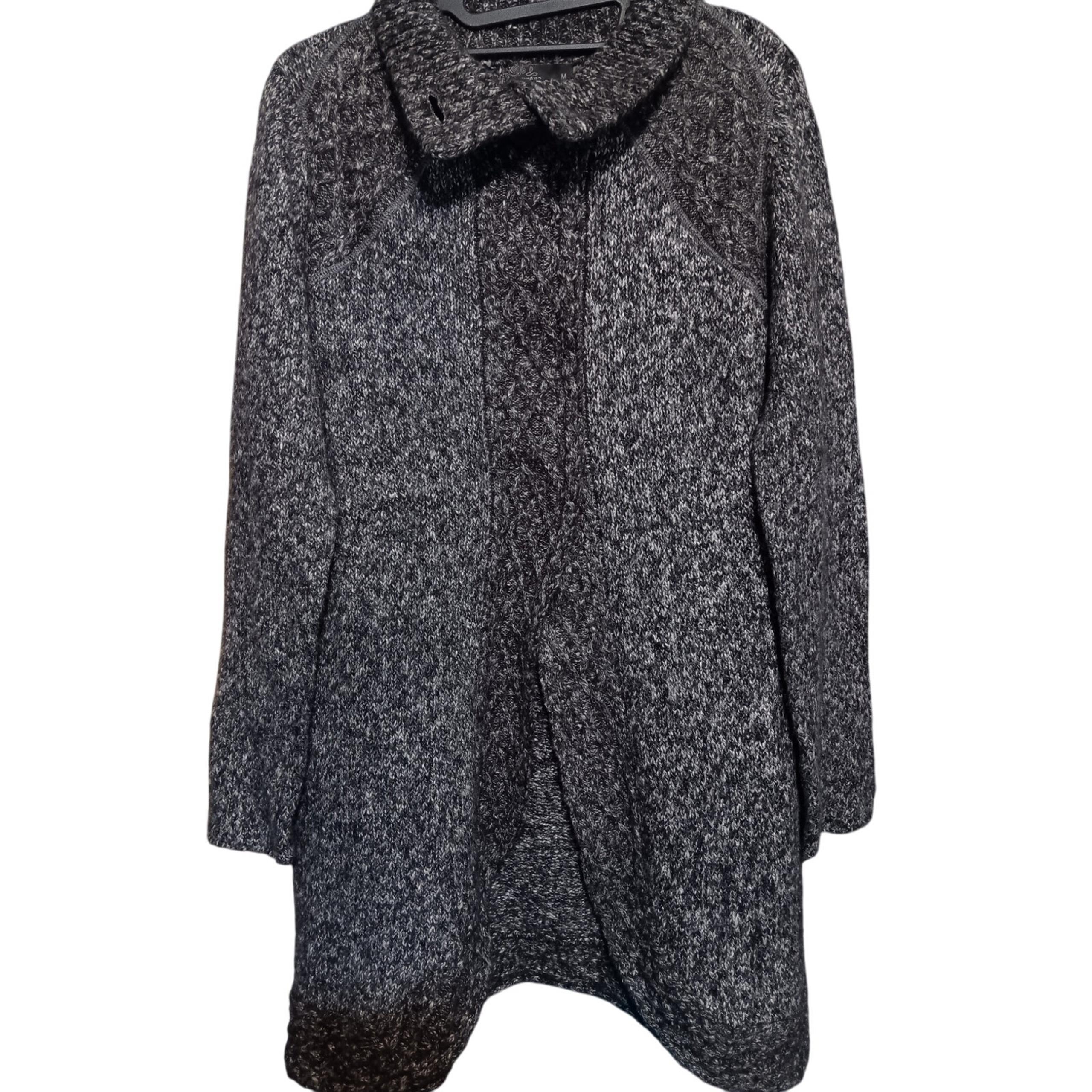Prana Cardigan Medium Womens Thick Dark Gray w Black Duster Half Button Snap