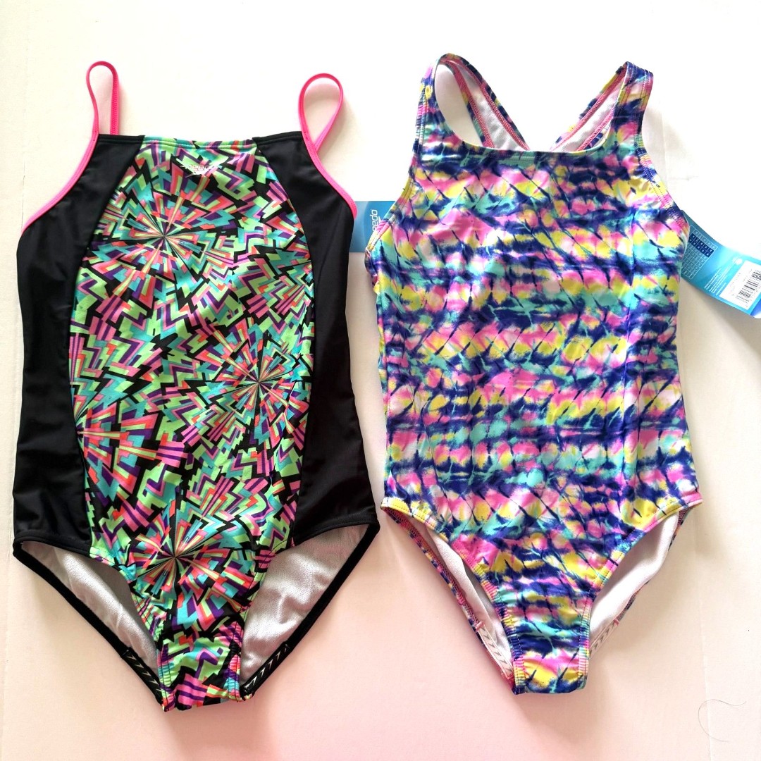 NWT Speedo Girls One Piece Bathing Suit Multicolor 2 Pack Sz L (12-14)