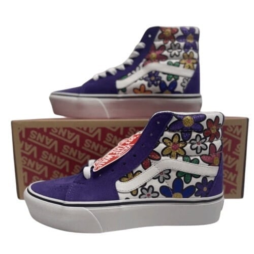 Vans Sneakers Platform Glitter Daisies Women 5.5 Purple High Top New