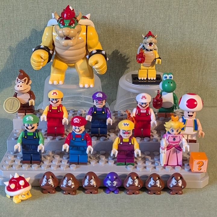 Super Mario Brothers Set of 12 Minifigures: Mario Bowser Toad - Lego Compatible