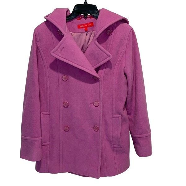 Anne Klein Women’s Double Breasted Hoodie Pea Coat Pink Fuchsia Size Small