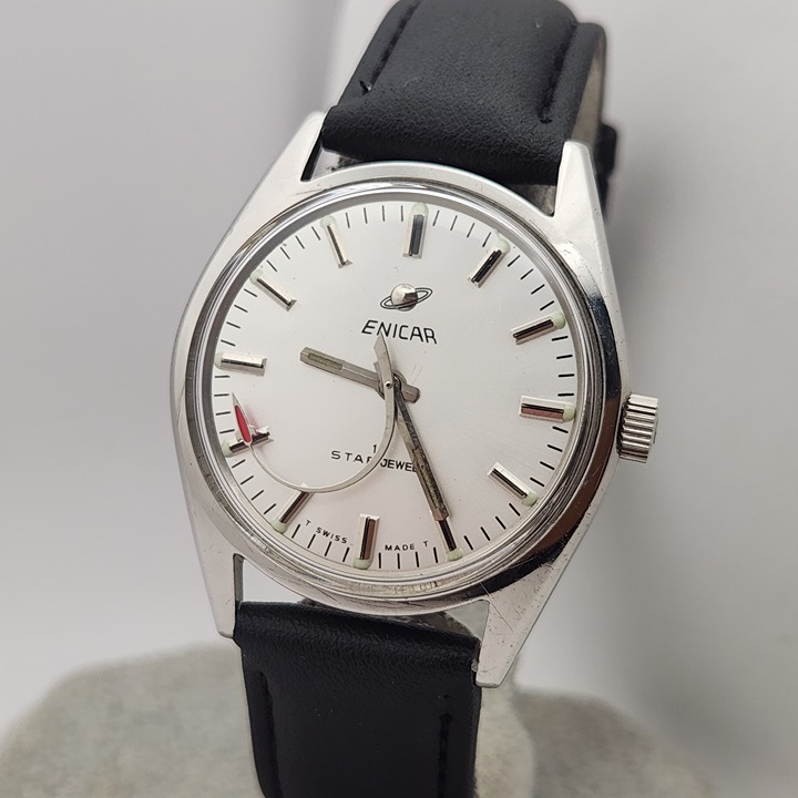 Vintage ENICAR Ocean Pearl men's manual winding watch Rocket Second Hand 1970s