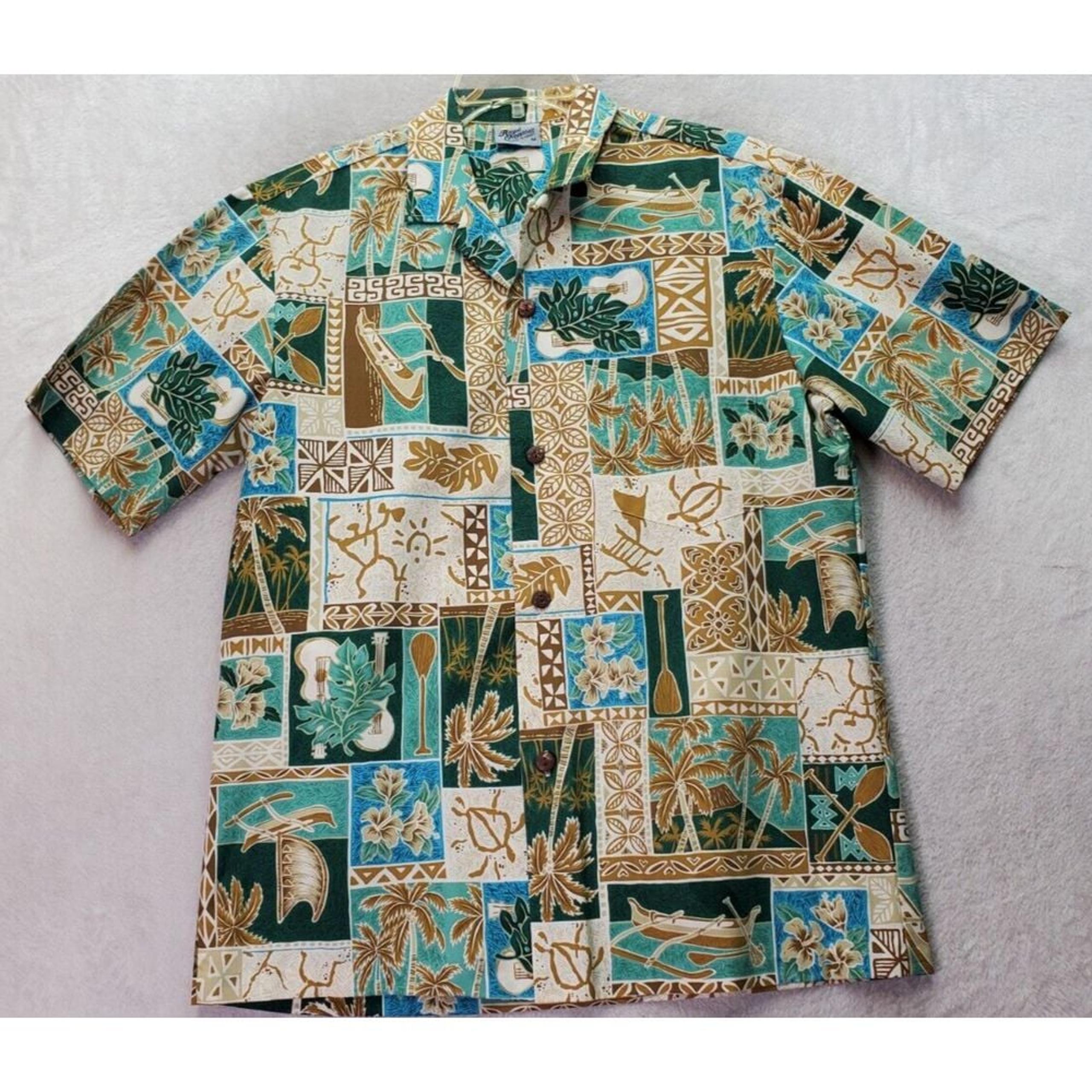 Royal Creations Shirt Mens Medium Green Hawaiian Short Sleeve Collar Button Down