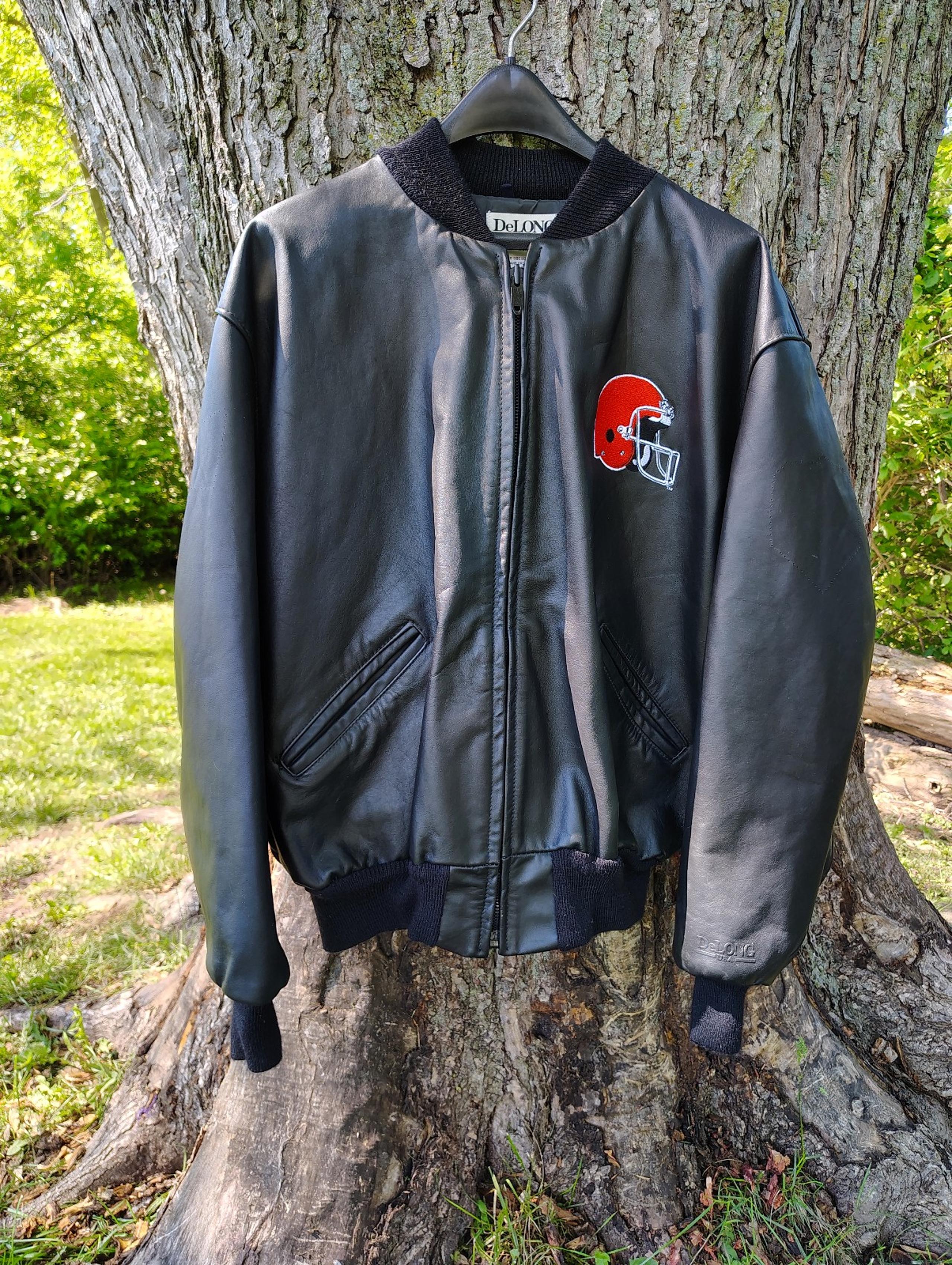 DeLONG Men's Large Cleveland Brown's Black Leather Jacket