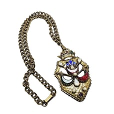 Vintage Enameled & Jeweled Heraldic Shield Pendant Necklace (A1076)