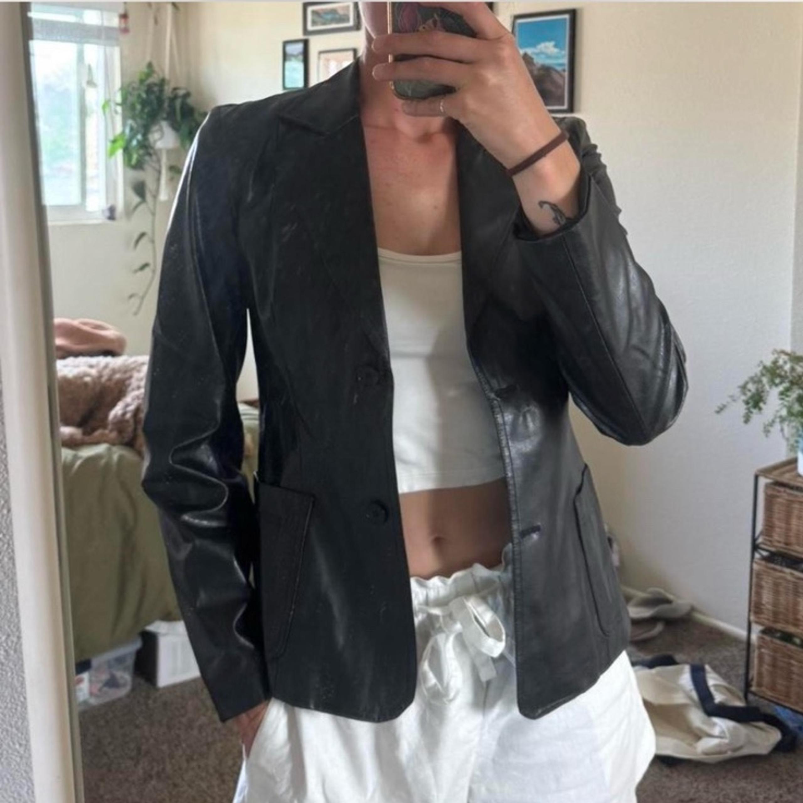 Vintage Zara Black Leather Blazer / Jacket