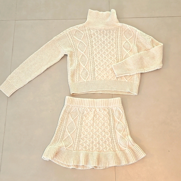 Abercrombie Kids Cream Knit Sweater Set- Mini Skirt And Turtleneck Sweater