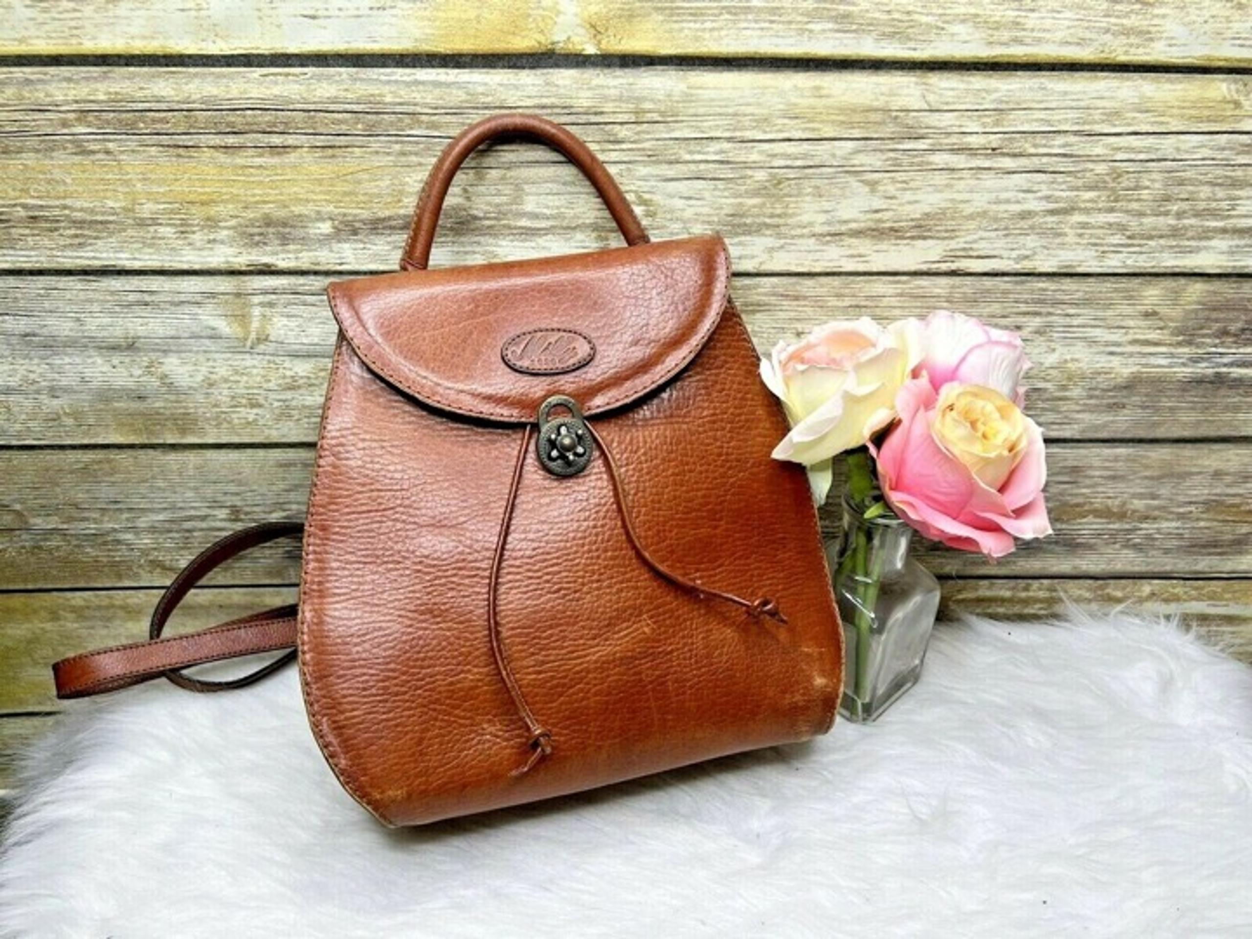 Milly 1920 Tan Brown Genuine Leather Drawstring Small Sling Backpack