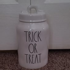 Rae Dunn white Trick Or Treat Canister