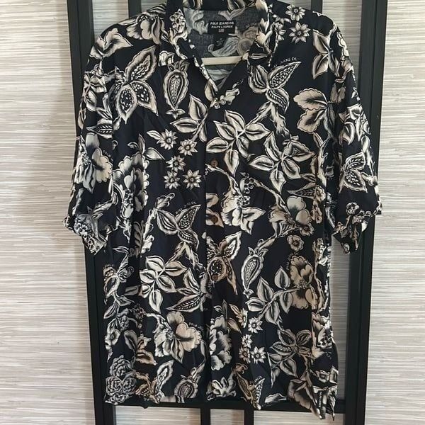 Polo Ralph Lauren navy blue Hawaiian style short sleeve button-down shirt rayon