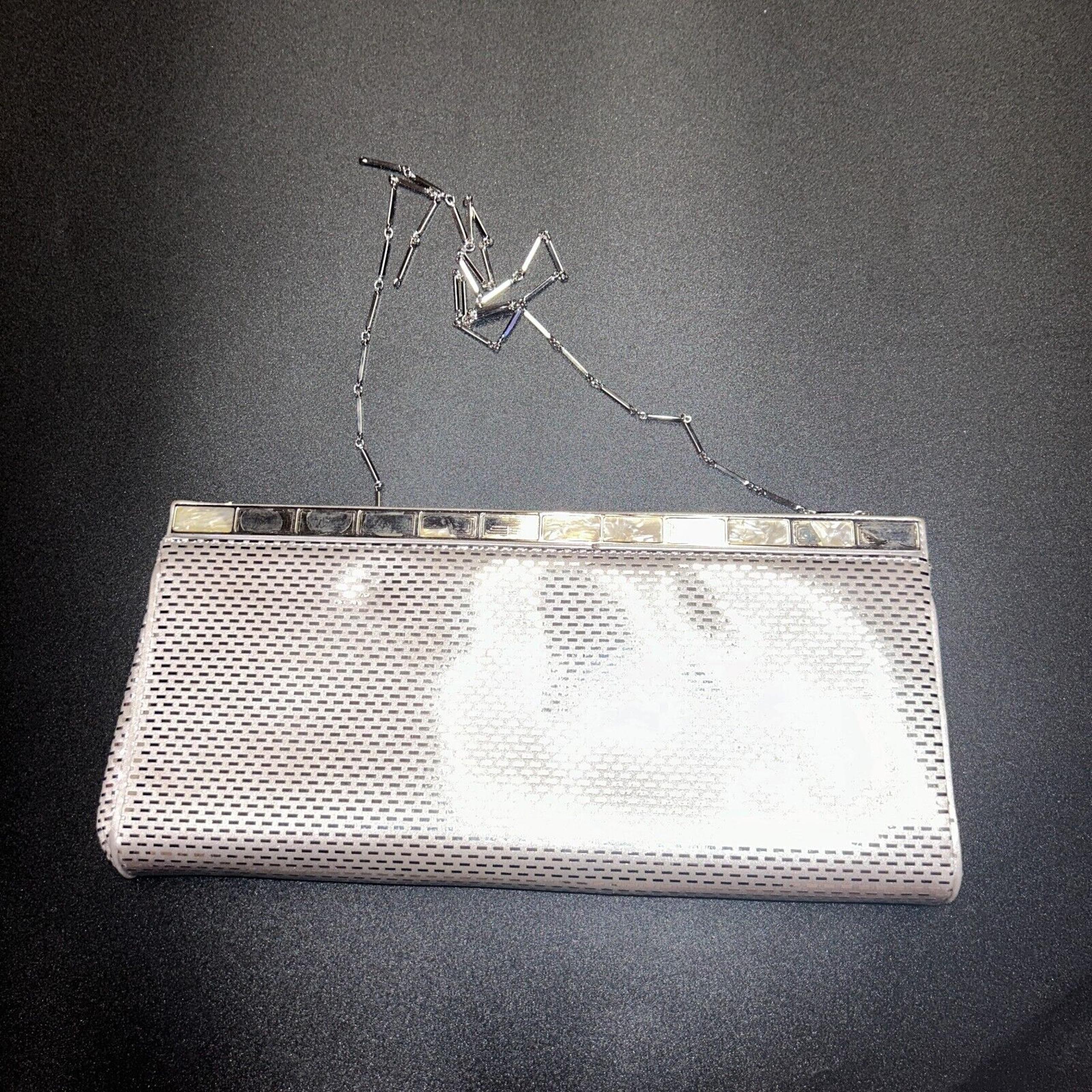 FLAWED St. John Silver Paillette Sparkle Gemstone Clutch Purse Women's Bag