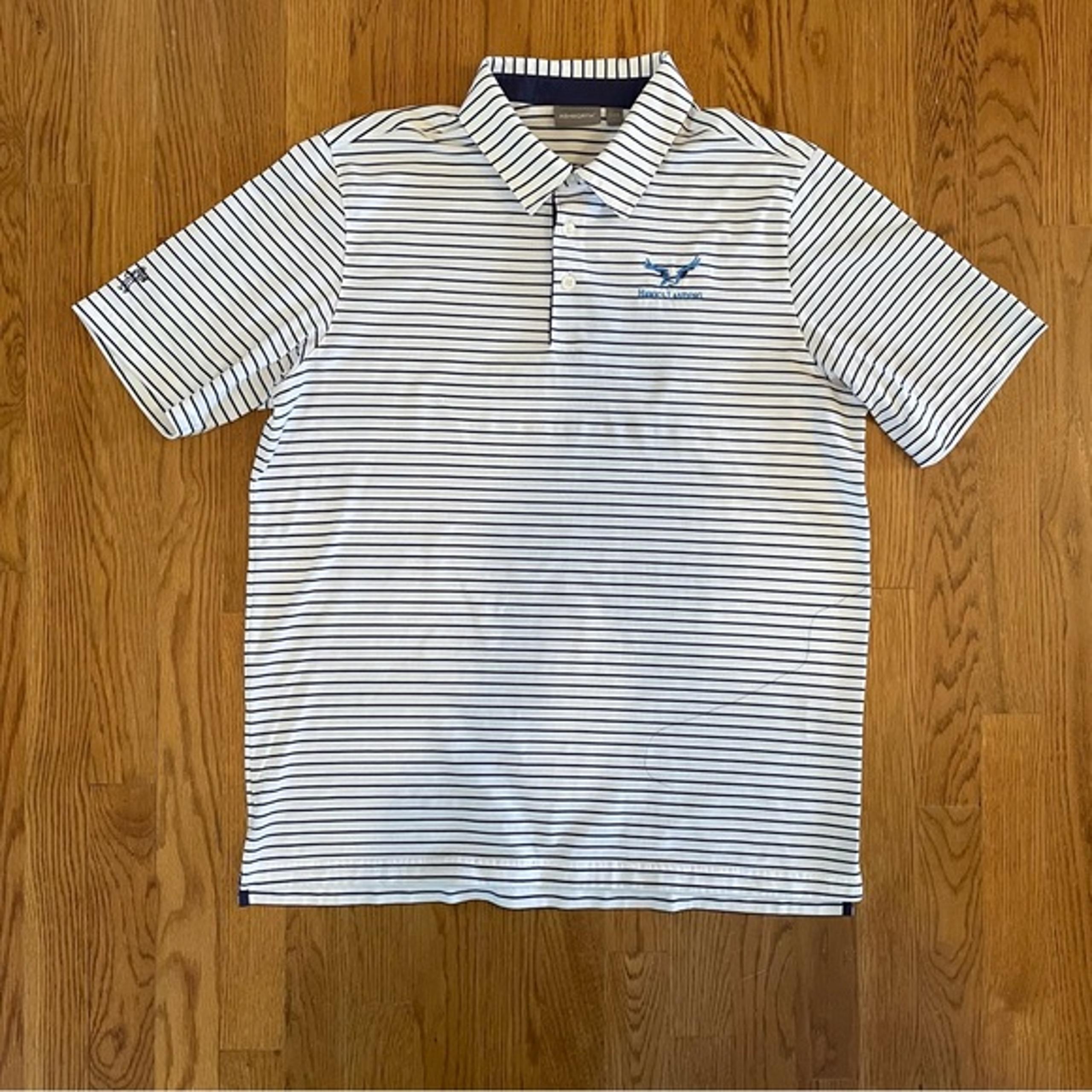Ashworth men’s golf shirt blue & white stripe, L