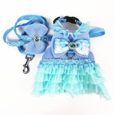 Princess Lace Sequin Tulle Dress Dog Harness & Leash Set S
