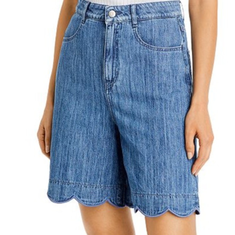 Boss Scalloped Hem Denim Shorts in Blue Women's Sz 27 in New With Tag Condition