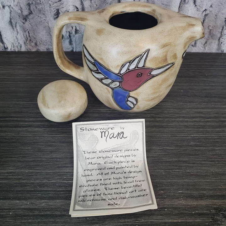 MAYA Stoneware Collection Hummingbird Decorative Tea Pot Mexican Pottery SIGNED