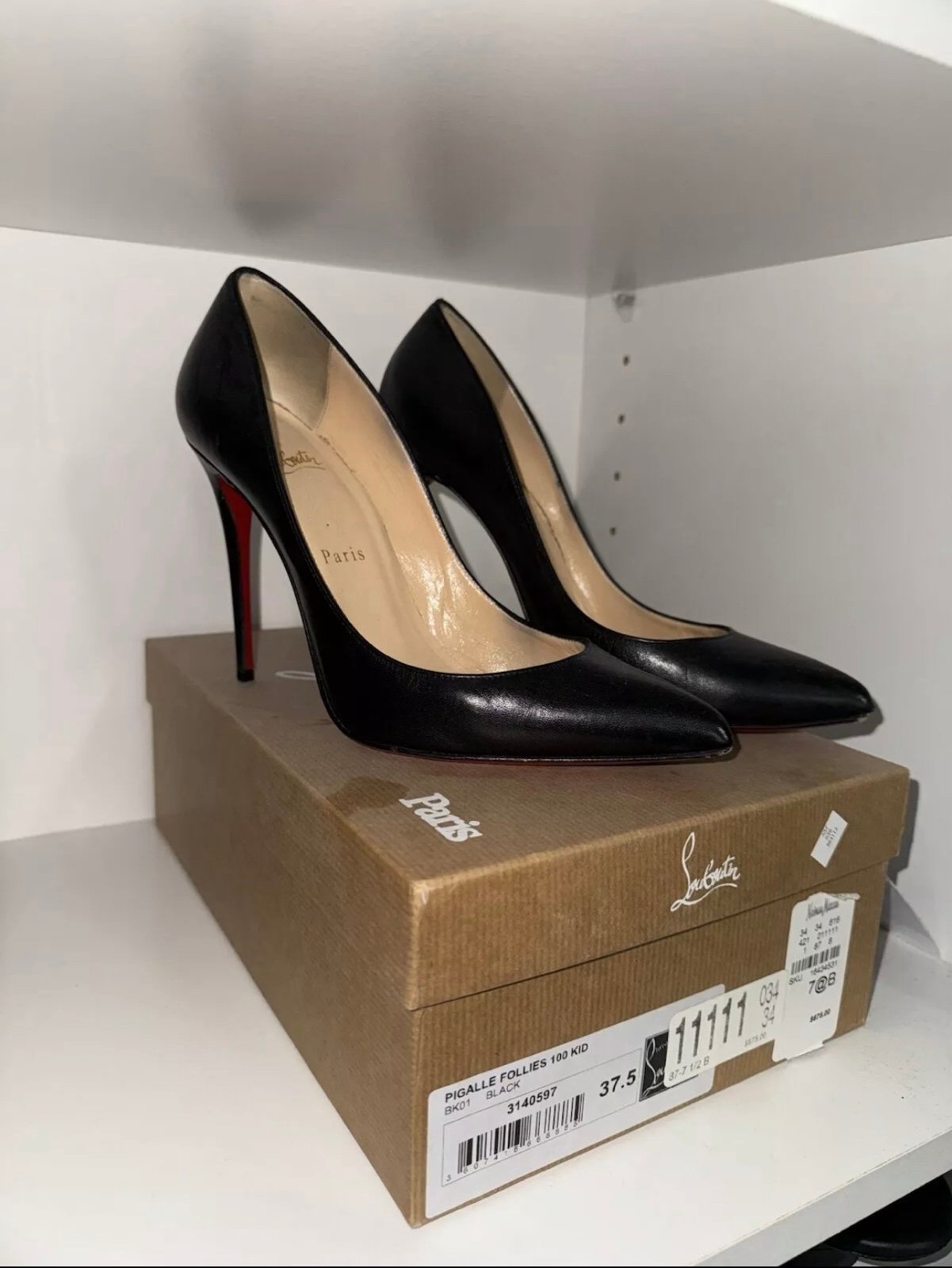 Christian Louboutin Pigalle Follies 100 Nappa Black Leather Size 37.5 (7.5US)