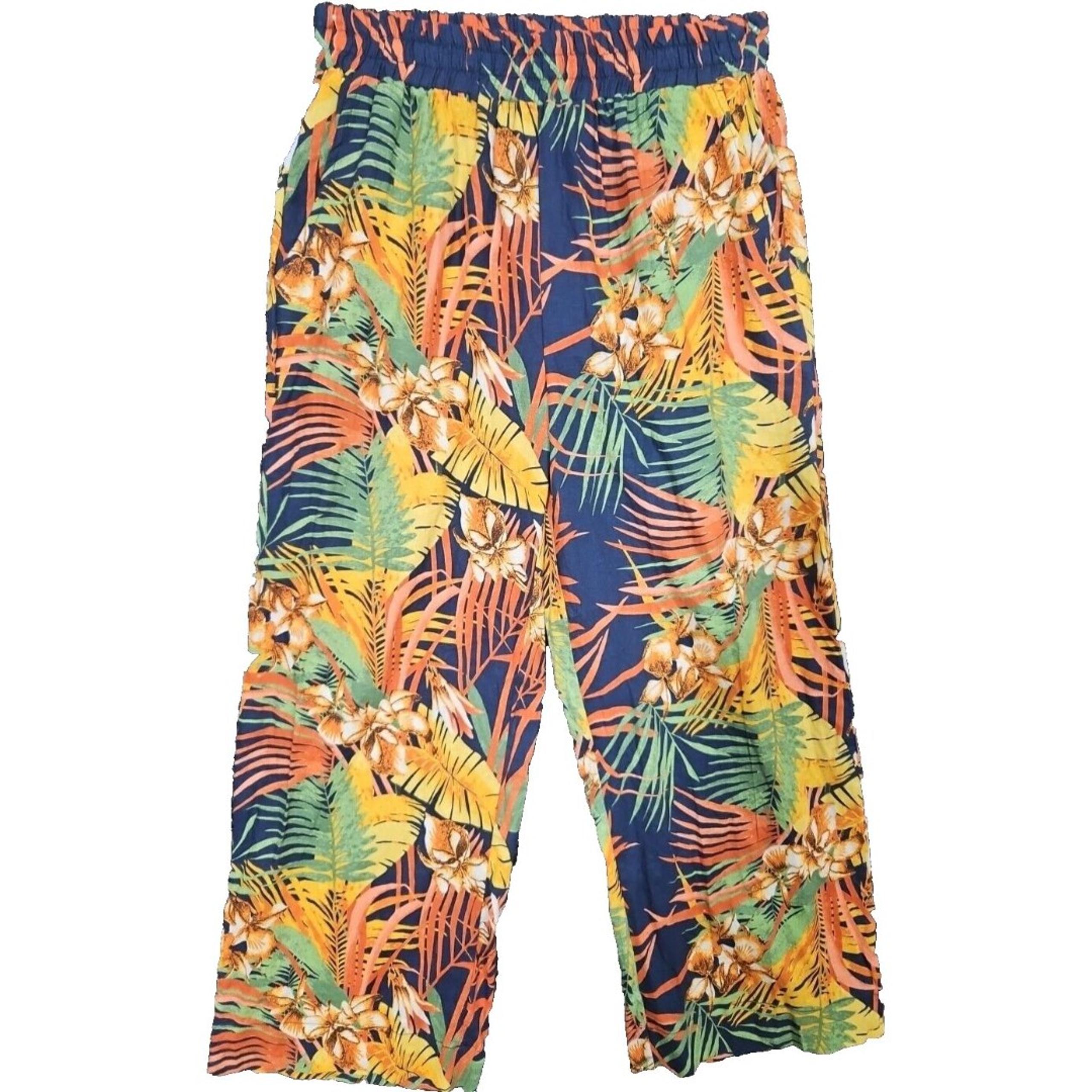 Panama Jack Women's Small Elastic Waist Floral Wide Leg Pants Linen Blend NWT
