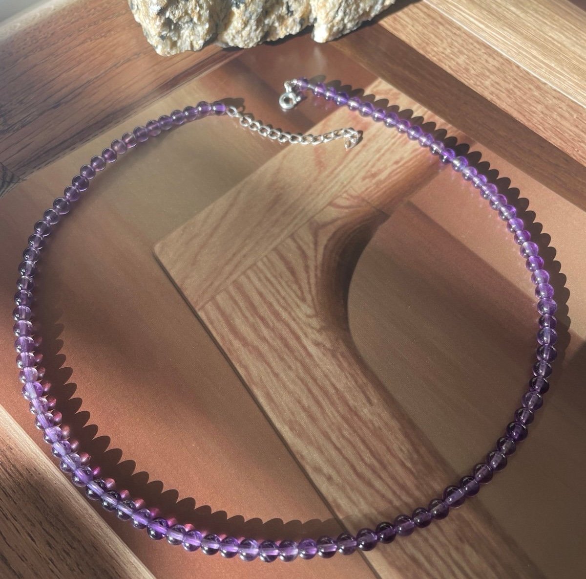 Amethyst Bead Necklace/choker with 925 Sterling Silver adjustable chain & lock