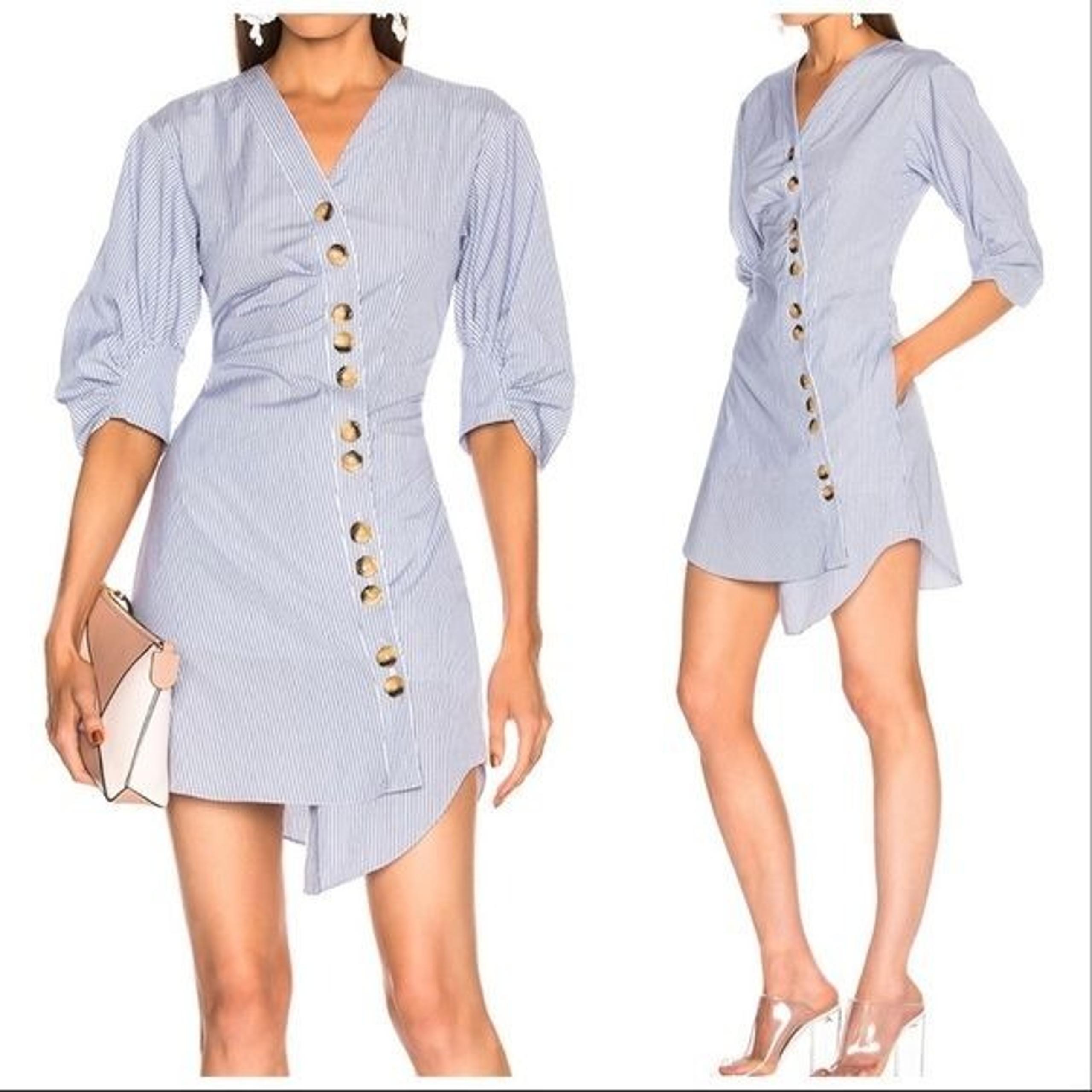 Tibi Stripe Asymmetrical Shirt Dress, Size 00, Blue