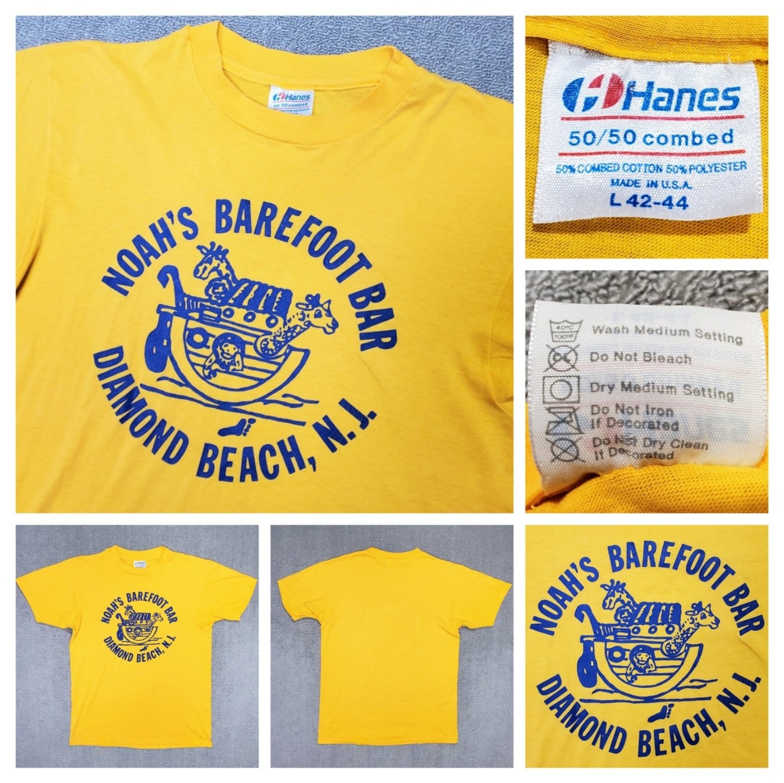 Rare Vintage 80s Noah's Barefoot Bar Diamond Beach NJ T Shirt Size L Made in USA