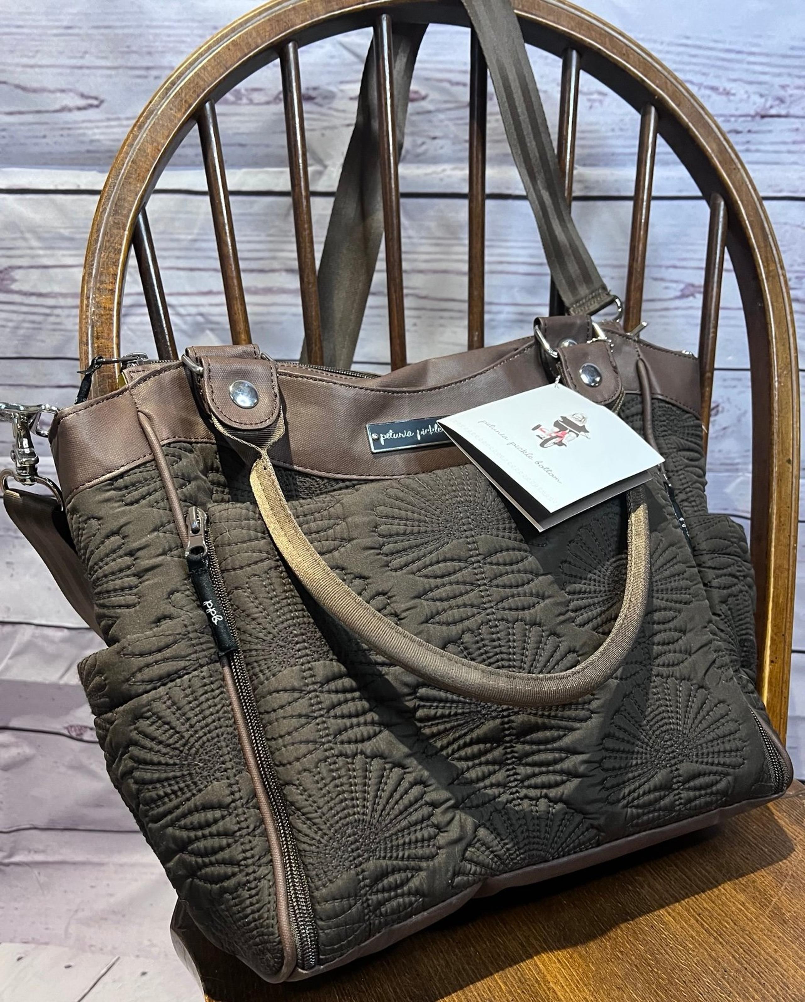Petunia Pickle Bottom Large Brown Quilted Diaper Bag with built in changing pad