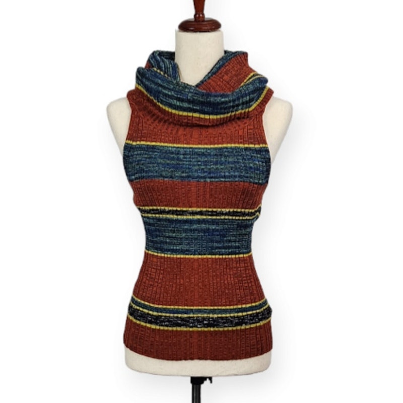 Free People Carly Cowl Sweater Top Rib Knit Sleeveless Multicolor Size Medium